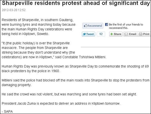SHARPEVILLE protests because commemoration is held in Kliptown Soweto March 20 2012