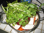 The ingredients, once cut up in juicer-friendly two inch pieces, filled a one gallon pot.