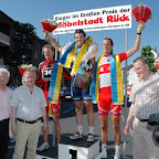 Rhys Pollock, Trek – Marco Polo Cycling Team on the podium after his victory in the GP Möbelstadt Rück Oberhausen in Germany. (Photo: Francis Cerny)