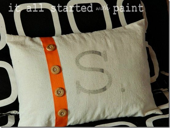 Teen Room Orange Gray Black Monogrammed Drop Cloth Pillow 1