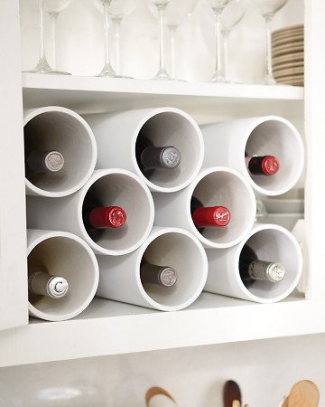 No one will guess that this sleek, modern wine rack is made of PVC pipe from a hardware store. http://www.marthastewart.com/333157/turn-hardware-pipes-into-a-modern-wine-r No one will guess that this sleek, modern wine rack is made of PVC pipe from a hardware store. http://www.marthastewart.com/333157/turn-hardware-pipes-into-a-modern-wine-r