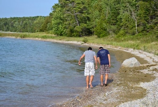 Looking for petoskey stones at Fisherman's Island State Park