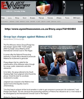 MALEMA GENOCIDE CHARGE ICC BY PRAAG DAN ROODT MAY262011