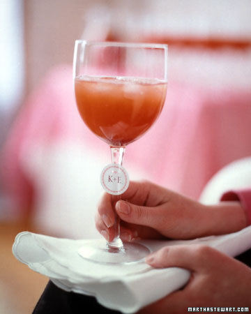Little details count. This sangria glass has a tag with the couple's initials -- in pink, of course. (marthastewartweddings.com) Little details count. This sangria glass has a tag with the couple's initials -- in pink, of course. (marthastewartweddings.com)