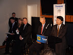 Shiro Kitajima, President, Panasonic Consumer Electronics Company, addresses the media at Panasonic's 3D event at Best Buy's NYC Union Square location.  He is joined by representatives from Best Buy, Fox Video, and DirecTV.