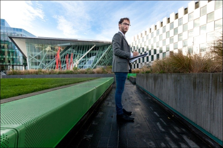 09/11/2011 -- ADV PHOTOJOURNALISM -- Architect, building, construction, design, project, proportions, DCU, Dublin, Grand Canal, theatre, conceptual, horizontal -- model: Christian Tadeo Ramos -- Photograph: Aleksander Szojda / DCU