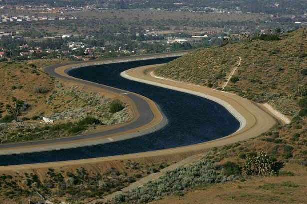 The California Aqueduct carries water from the Sierra Nevada Mountains to Southern California as urgent calls for California residents to conserve water grow. David McNew / Getty Images