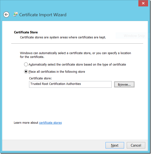 Certificate import wizard