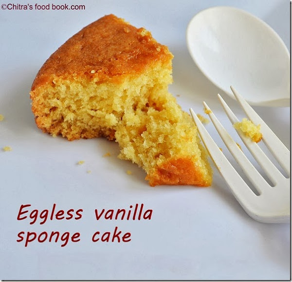 eggless vanilla sponge cake recipe piece