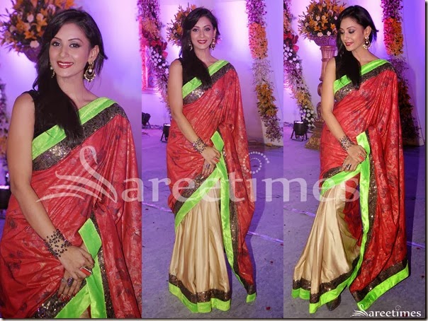 Red_Cream_Half_and_Half_Saree Red_Cream_Half_and_Half_Saree