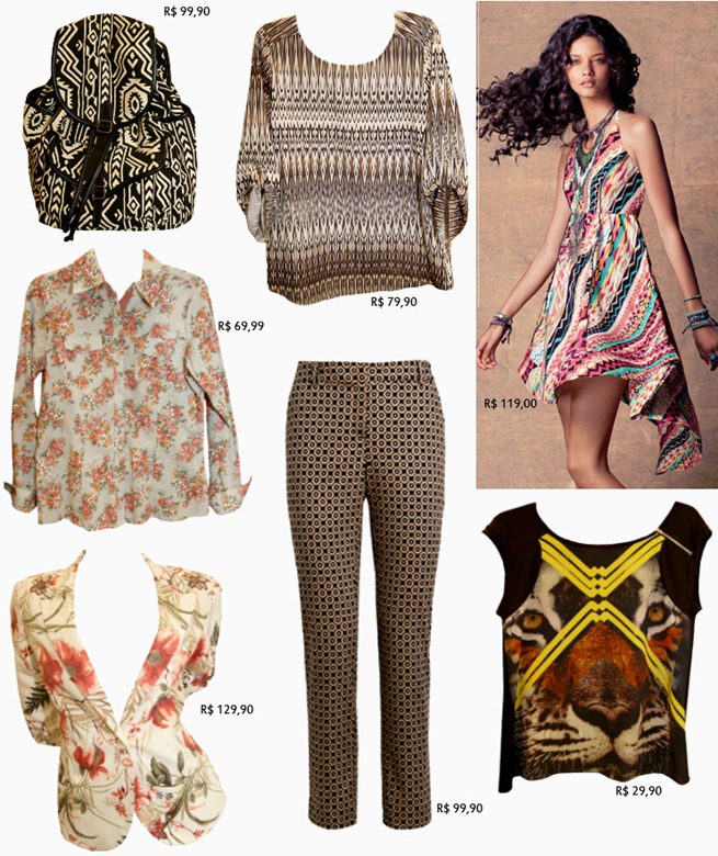 Visual ‘Hippie Chic’ com estampas étnicas e o colorido dos florais – Sugestões do Shopping Estação. estampa etnica floral verao 2013 shopping estacao
