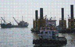 Positioning of Jack-Up Platform with help of tug Marine piling