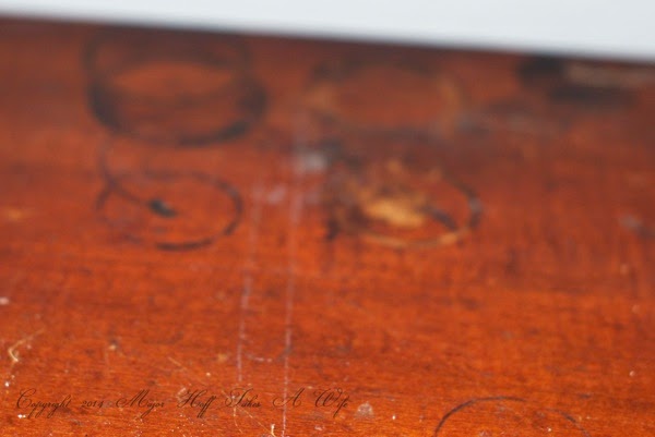 Drink stains on dresser top.jpg Drink stains on dresser top