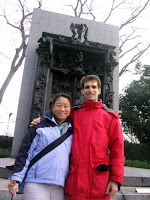Maria in Mike in front of Rodin's Gates of Hell in Ueno Park, Tokyo