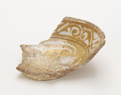 Bowl (fragment) | Origin:  Fustat ?,  Egypt | Period: 11th century  Fatimid period | Details:  Not Available | Type: Earthenware painted in lustre on an opaque white glaze | Size: H: 14.7  W: 13.3  cm | Museum Code: F1908.202 | Photograph and description taken from Freer and the Sackler (Smithsonian) Museums.