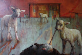 Lam helpt blinde - 50 x 70 cm - olieverf op doek