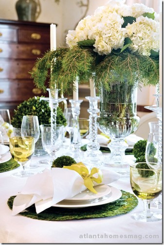white flowers and greens via atl homes mag