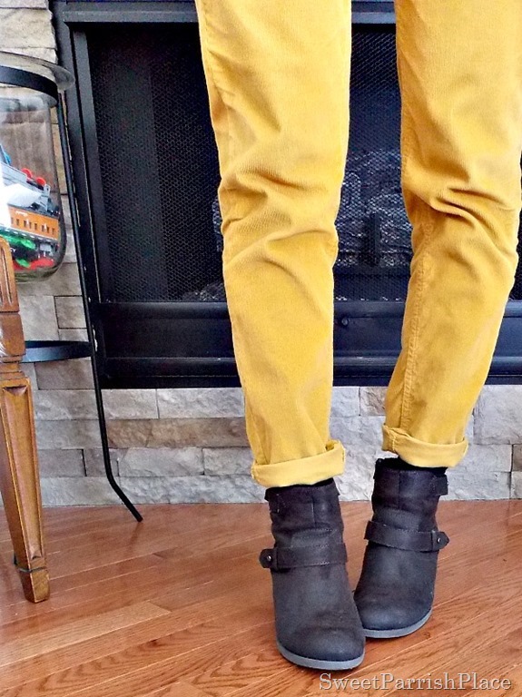 mustard jeans brown booties