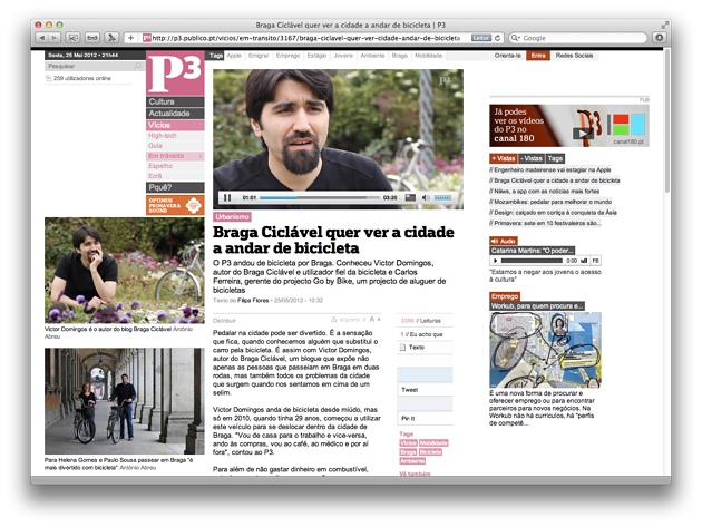 Site P3 do Público destacou blog Braga Ciclável em vídeo-reportagem