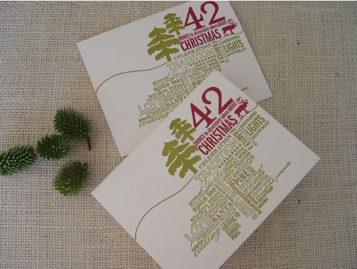 42 lovely little words about Christmas. 42 Things to Adore About Christmas Card, $24 for a set of 8, 42 Pressed, 42pressed.bigcartel.com.
