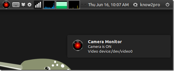 Camera Monitor โปรแกรมแสดงสถานะการใช้งานกล้อง Webcam บน Ubuntu System Tray