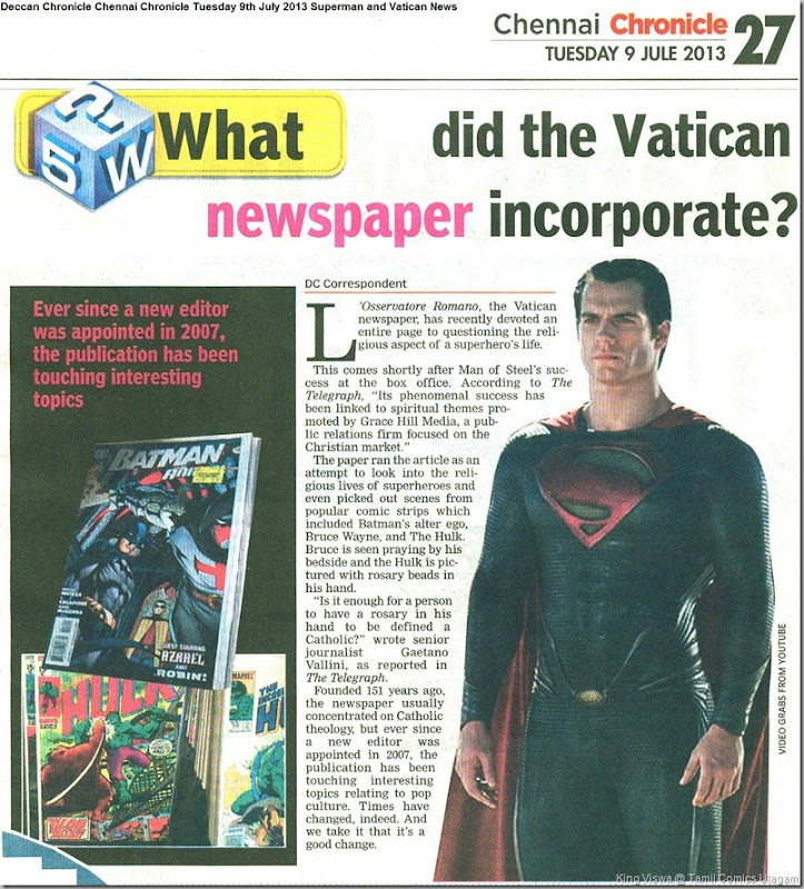 Deccan Chronicle Chennai Chronicle Tuesday 9th July 2013 Superman and Vatican News