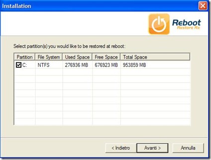 Reboot Restore Rx indicare hard disk da monitorare