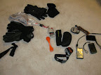 Stuff for top flap - gloves, hats, steripen, spork, sunglasses, GoalZero Guide 10, cameras, joby pod, LED light, Spot (later removed)