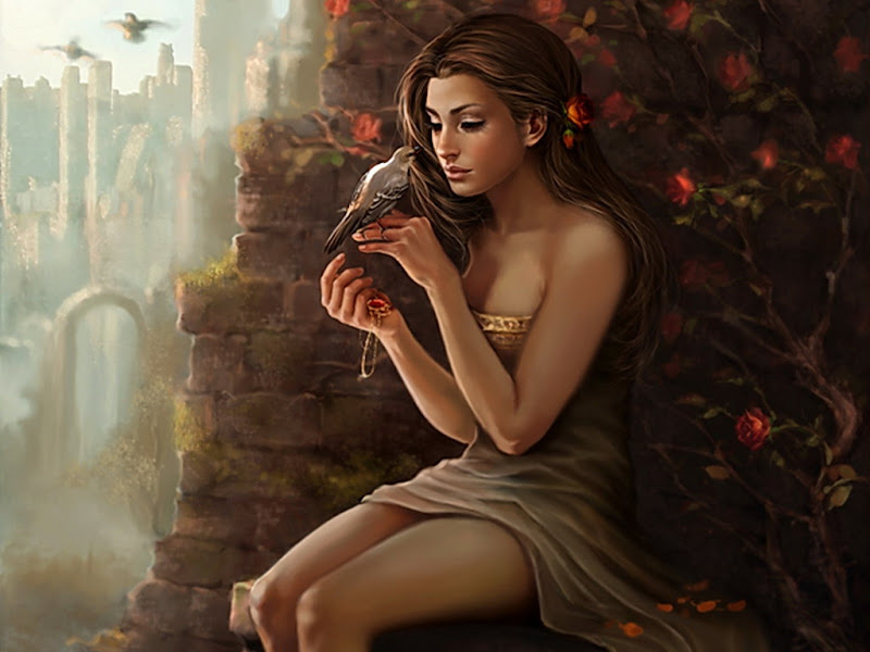 Girl Speaking With Bird, Magic Beauties 3