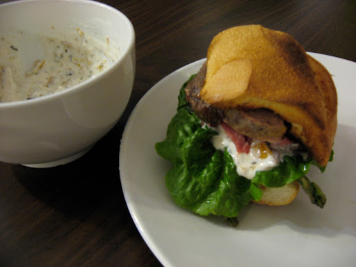 Dinner the next night was lamb sandwiches. I mixed the roasted lemons and garlic from the lamb marinade with mayo and yogurt to make a spread.