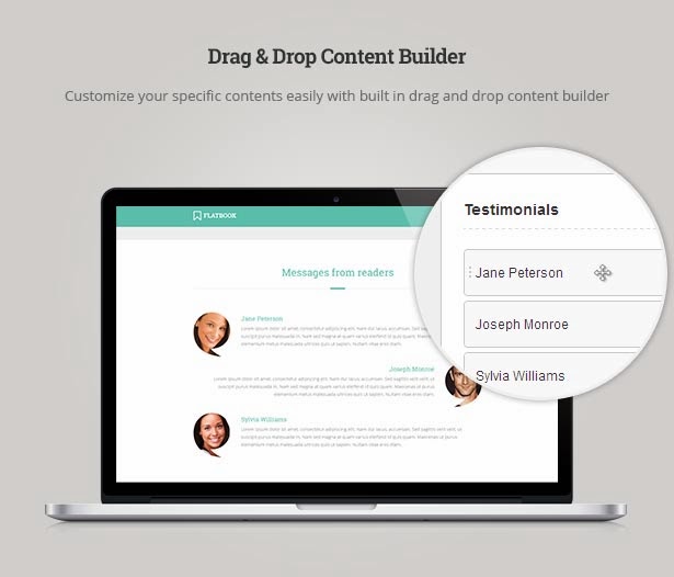 FlatBook wordpress ebook landing page with drag and drop content builder