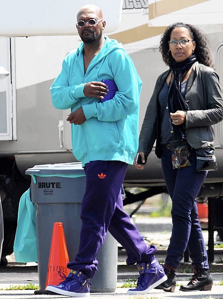 Scarlett Johansson and Samuel L. Jackson Arrive on Captain America 2 set 06