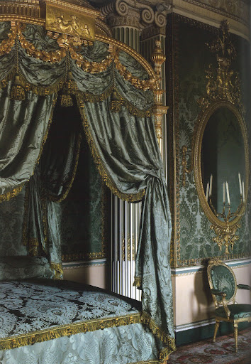 I love the teal and gold combination in this room; the state bed and mirror were both designed by Thomas Chippendale. I love the teal and gold combination in this room; the state bed and mirror were both designed by Thomas Chippendale.