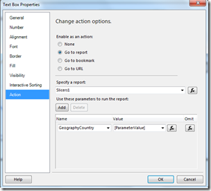 Report action for Country textbox