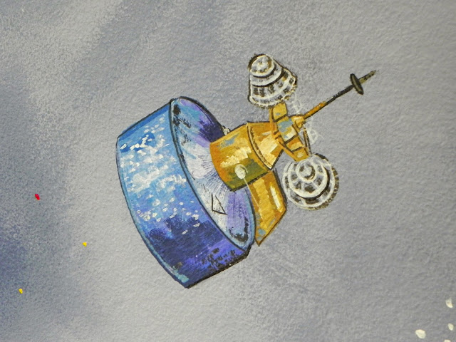Gabriel's grandpa worked on a weather satellite. My clients gave me a photo of the satellite and our artist incorporated it into the mural.