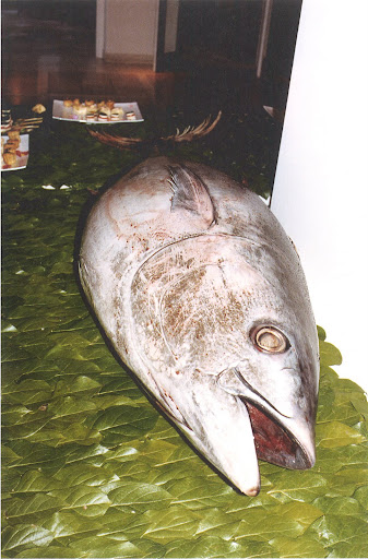 An 80kg tuna caught by local fisherman and prepared as sashimi for the Hotel Il Pellicano Globetrotters' Party on 13 June. 