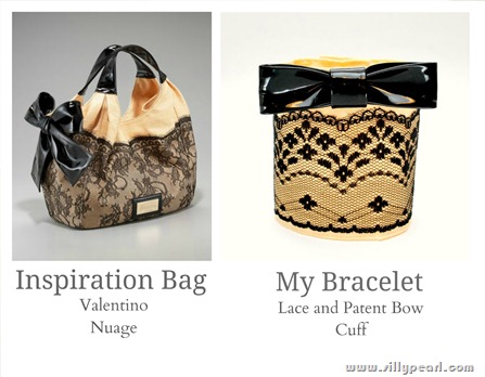 Lace Fabric Patent Bow Cuff Bracelet Inspired by Valentino Nuage Bag