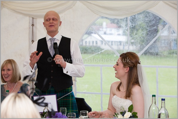 groom speech Wedding photographer at dollar academy, angus forbes