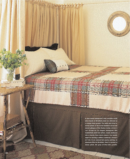 A year-round bedspread is the versatile result when bands of Brimfield plaid are stitched on a creamy linen ground. A year-round bedspread is the versatile result when bands of Brimfield plaid are stitched on a creamy linen ground.