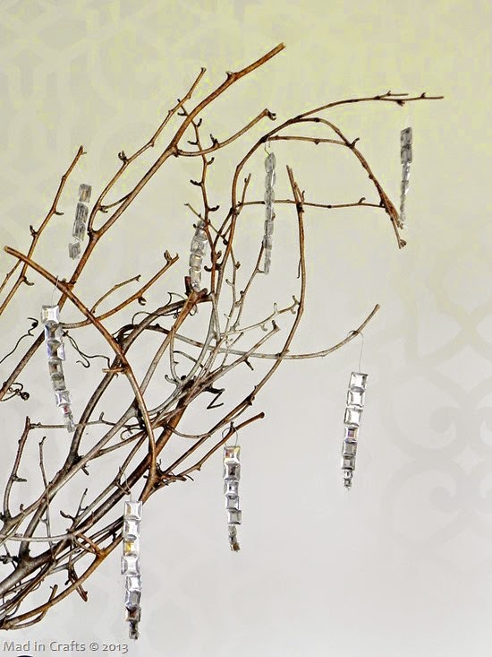 branch with icicle ornaments branch with icicle ornaments