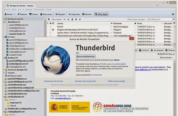 Versión 24 de Thunderbird, un excelente programa para administrar nuestras cuentas de correo electrónico