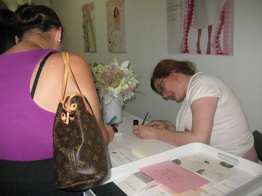 Calligrapgher Mara from Neither Snow, whose beautiful work is featured in our summer issue, was on hand with fantastic post cards with unique stamps, which she calligraphed special dates onto for our bloggers. Anything from your birthday to your wedding date. I love that Vanessa Holden had her write the day she met her husband.