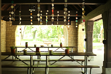 I used a large scalloped hole punch and two large stacks of paint swatches from Yolo Colorhouse to make these garlands for the lodge. I used a large scalloped hole punch and two large stacks of paint swatches from Yolo Colorhouse to make these garlands for the lodge.