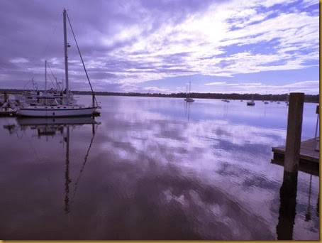 Pre-dusk light casts shadows in Beaufort harbor