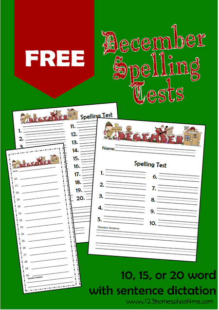 FREE December Spelling Test Holiday themed spelling tests are a fun december theme spelling activity for homeschool families that work with any spelling list or curriculum for kindergarten, first grade, 2nd grade, 3rd grade, 4th grade, 5th grade FREE December Spelling Test Holiday themed spelling tests are a fun december theme spelling activity for homeschool families that work with any spelling list or curriculum for kindergarten, first grade, 2nd grade, 3rd grade, 4th grade, 5th grade