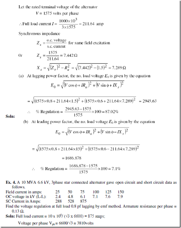 Synchronous Machines Notes Part2 Electric Equipment Ex 5 The Data Obtained On 100 Kva 1100 V 3 Phase Alternator Is Dc Resistance Test E Between Line 6 I In Lines 10 A