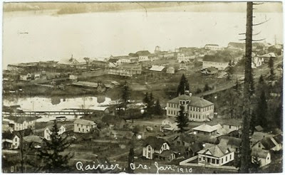 View of Rainier, Oregon in January 1910 showing the expanded schoolhouse