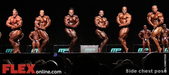 mr olympia comparison - side chest pose