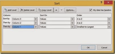 Sorting Multicolumn Data in Excel - Sorting Tool Dialogue Box Completed Sorting Multicolumn Data in Excel - Sorting Tool Dialogue Box Completed