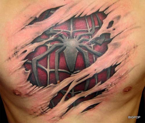 spiderman chest tattoo. hairstyles spiderman tattoos.